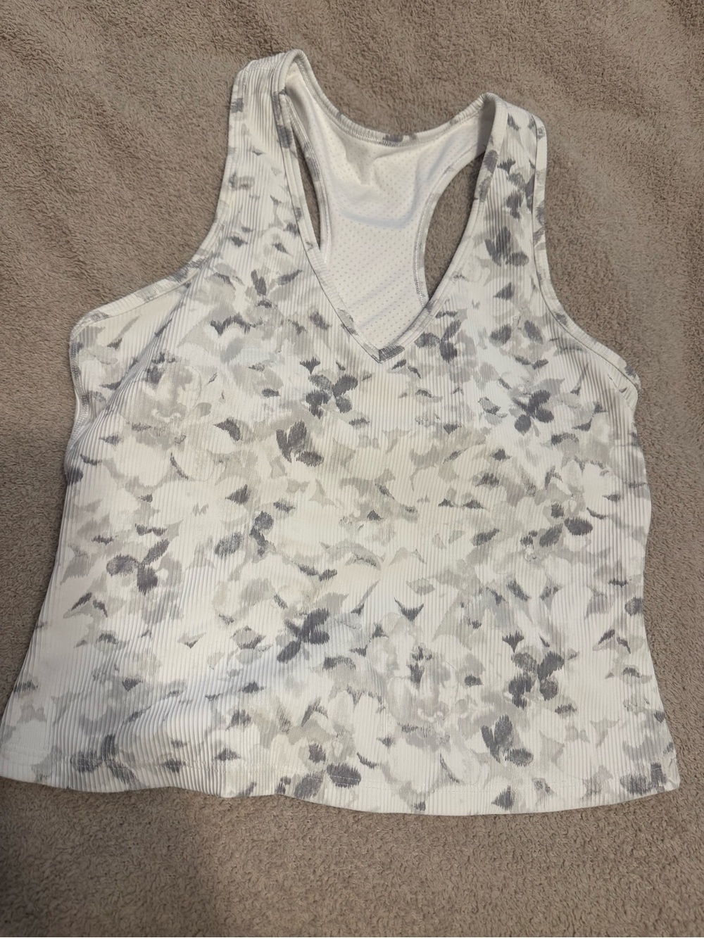 Skechers White and Gray Floral V-Neck Racerback Tank Top